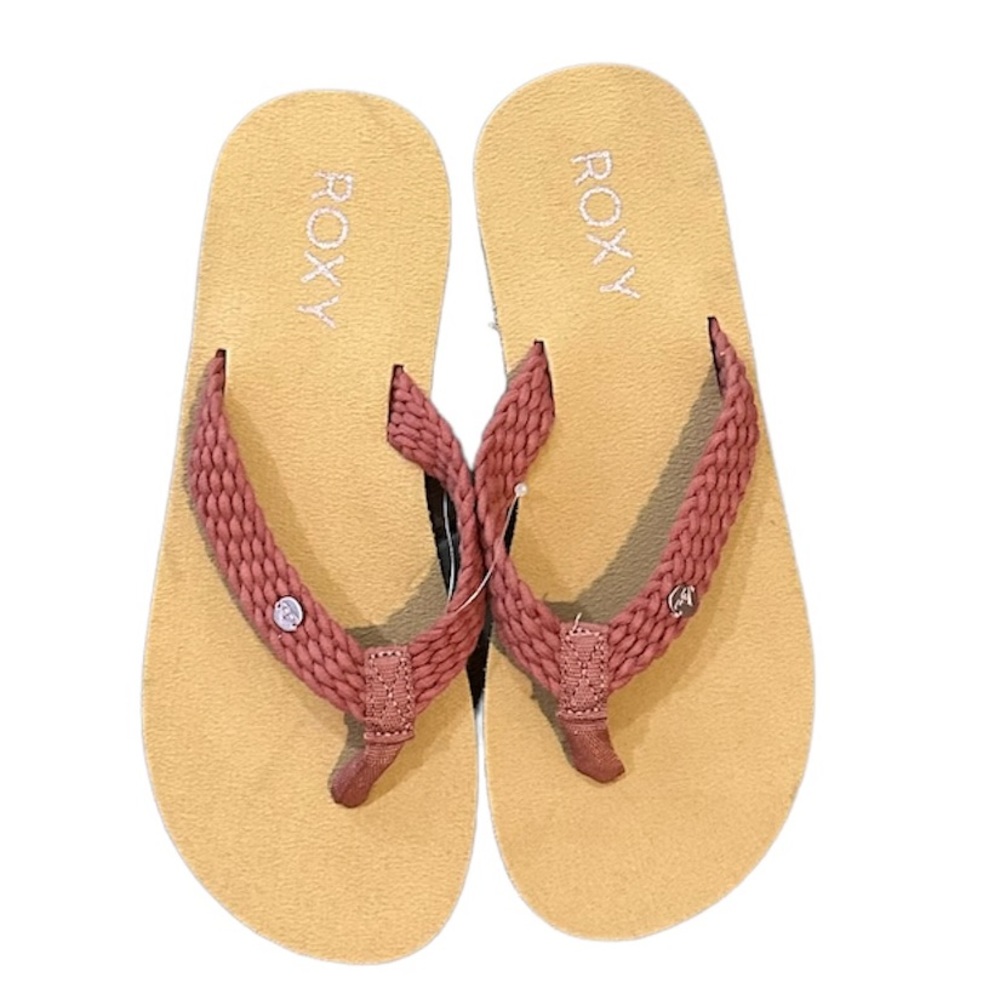 NWT ROXY LOW TIDE Mauve / Tan BRAIDED STRAP FLIP FLOPS SANDALS Size 10